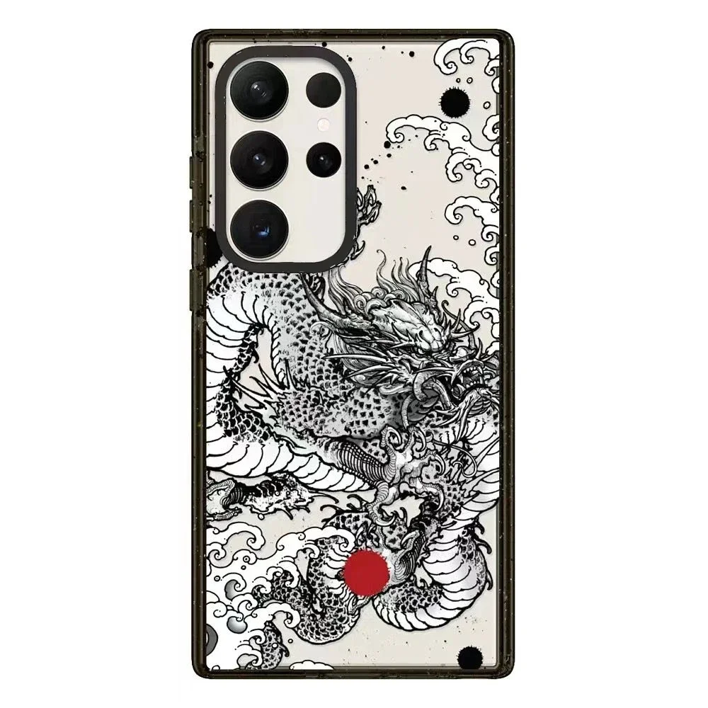 Chinese Dragon Acrylic Black Border Case for Samsung Galaxy S22 S23 S24 Ultra S22+ S23+ S24 Plus Cover Protective Case