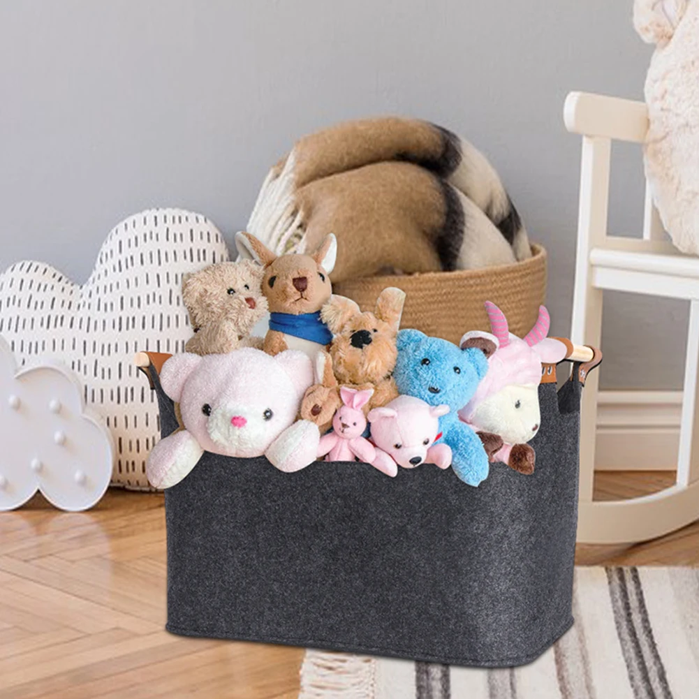 45 X 32 X 40 Cm 57 L Firewood Box Felt Basket with Wooden Handles Large Capacity Foldable Wood Basket for Fireplace & Wood Stove 3