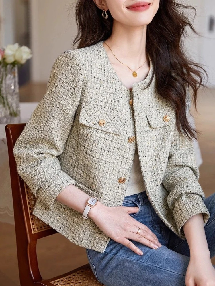 Veste courte Vintage verte pour femmes, tendance printemps-automne, Design ajusté à la mode avec Style Noble