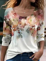 New Women's T shirt 3D Print Floral/Butterfly Graphics Long Sleeve Funny Crew Neck Regular Fit Spring/Fall Thin Style Sweatshirt