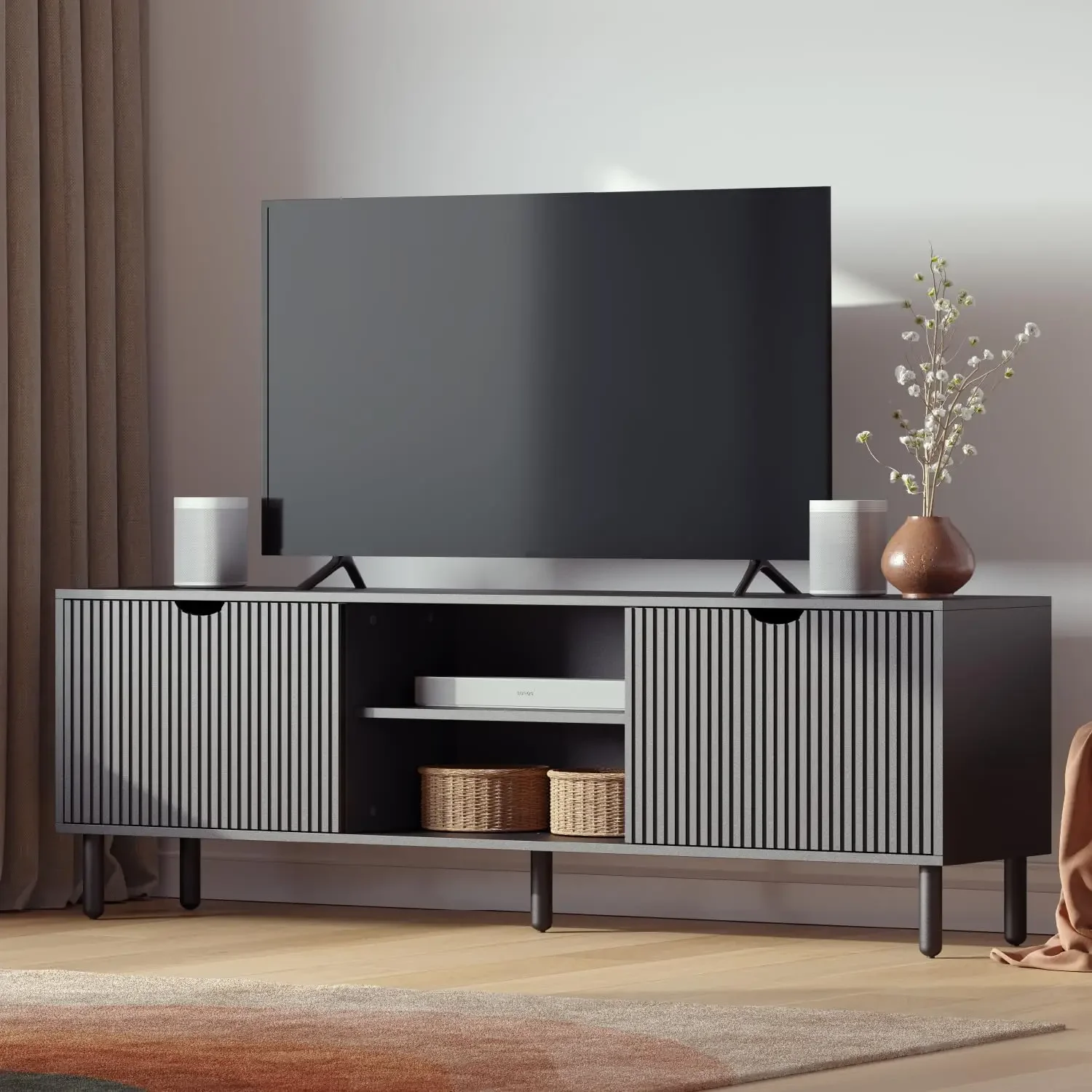 Description Picture 2 of itemContemporary Fluted TV Stand Media Console 70 Inch Entertainment Center with Storage Console Table for Living Room