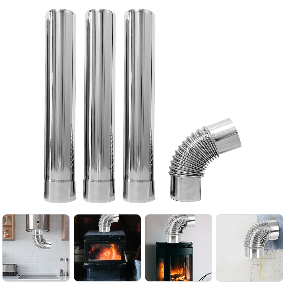 

3 pcs Straight Pipes Stainless Steel Vent Smoke Tube Gas Heater Chimney Flue Tube with 90° Elbow Adapter