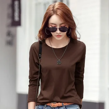 MRMT 2026 Brand New Women's T-shirts Round Neck Top Bottoming Shirt Long-Sleeved Women T Shirt Cotton All-Match Solid Woman Tees 1
