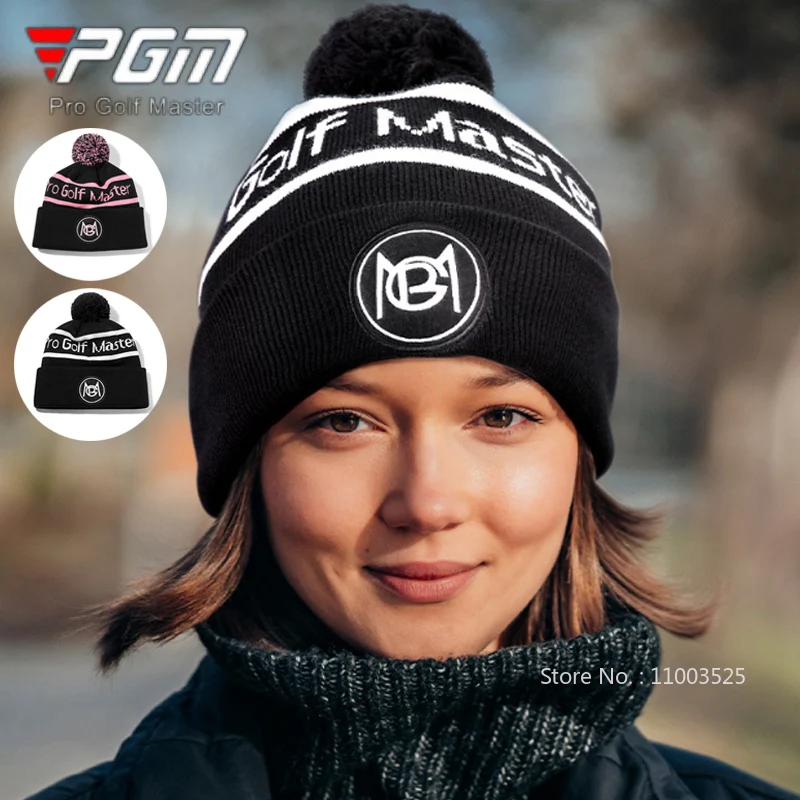 PGM Winter Women Knitted Letter Golf Caps Ladies Keep Warm Coldproof Hats Thicken Beanie Headcover Fur Pompom Plush Sport Cap