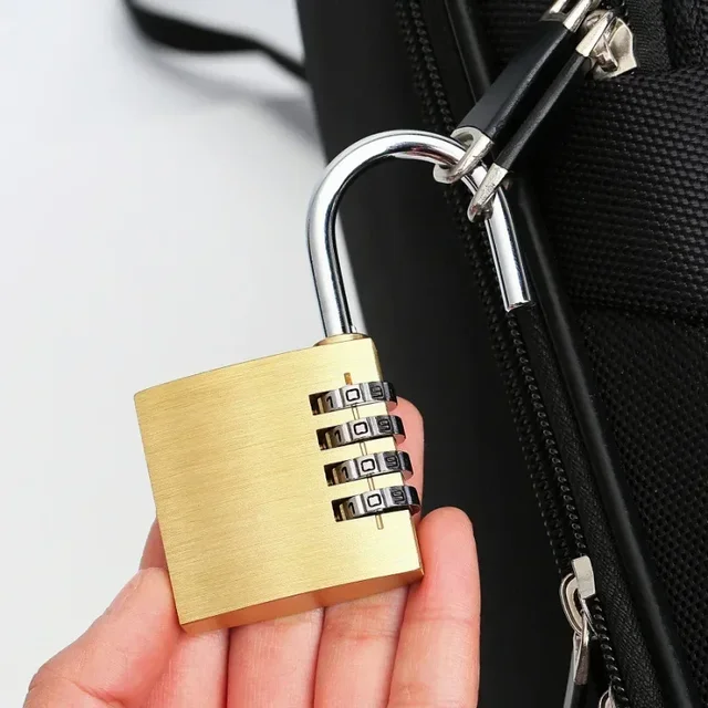 Anti-thief Brass Combination Padlock 4 Digit Luggage Padlock Code Combination Lock Outdoor Travel Combination Lock Copper 3