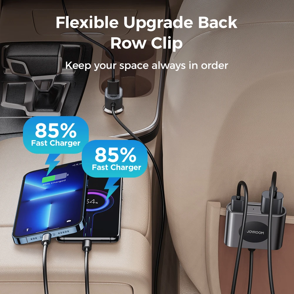 5 Ports 72W Multi Car Charger Adapter USB Type C QC 3.0 PD 3.0 Fast Charger with 1.5m Cable for iPhone
