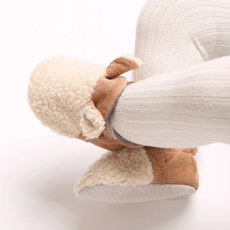 Blotona Newborn Baby Winter Crib Shoes Contrast Color Warm Flats with Cute Ears Casual Walking Shoes for Toddler Infant