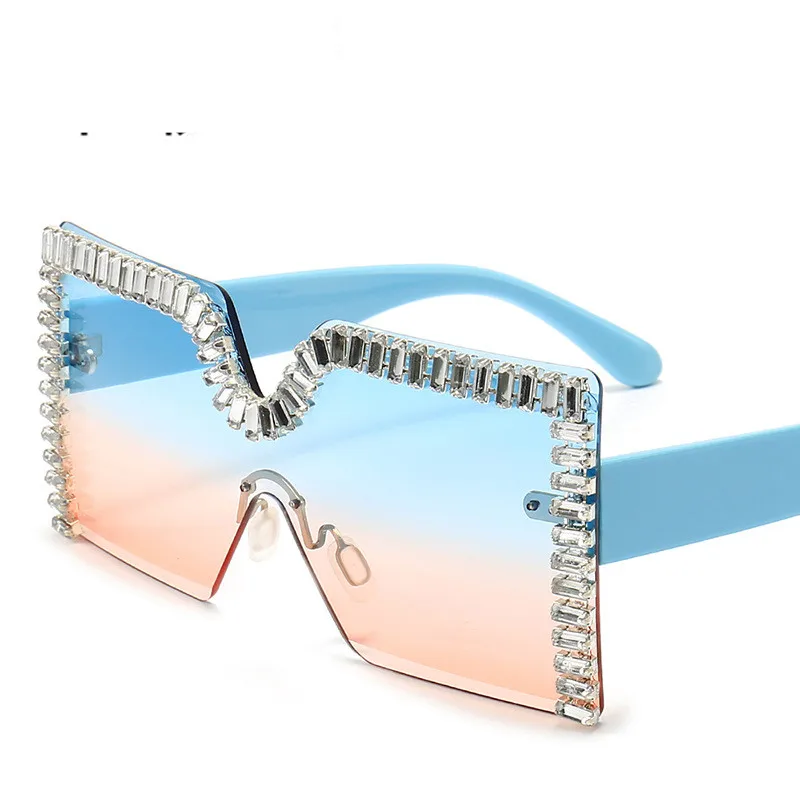 

Oversized Square Diamond Sunglasses Women 2024 y2k Luxury Rimless Rhinestone Sun Glasses Colorful Crystal Glasses Shades oculos