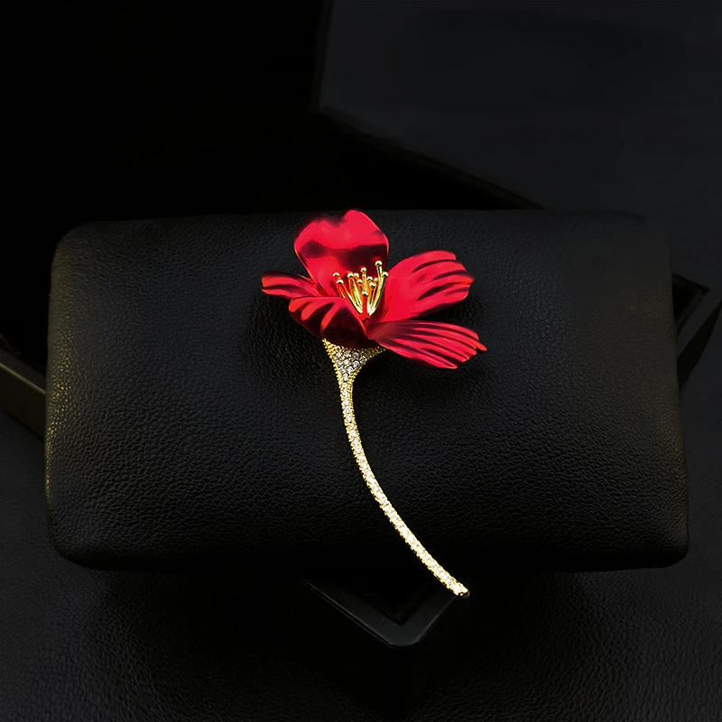 

High-Grade Exquisite Men Women Red Flower Brooch Retro Exquisite Corsage Pins Clothes Accessories Rhinestone Jewelry Lucky Gifts