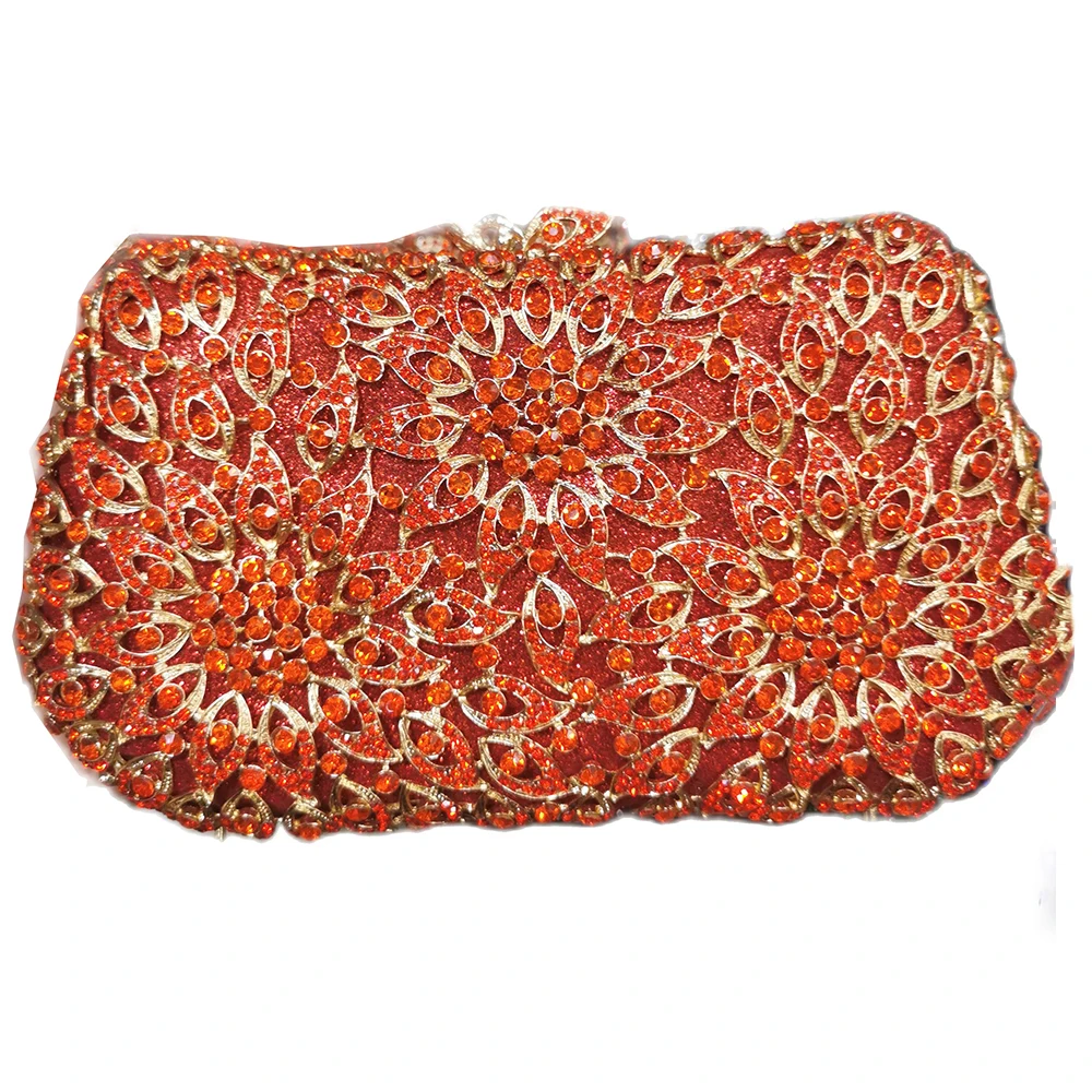 

Orange/Black Rhinestone Evening Bag Luxury Diamond Women Wedding Party Minaudiere Money Purse Bags Crystal Dazzling Clutches