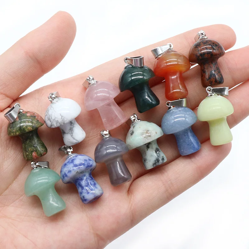 

15pcs Mushroom Statue Pendant Stone Ornaments Chakra Beads Adorn Plant Tank Gem Crystal Jewelry Making Fengshui