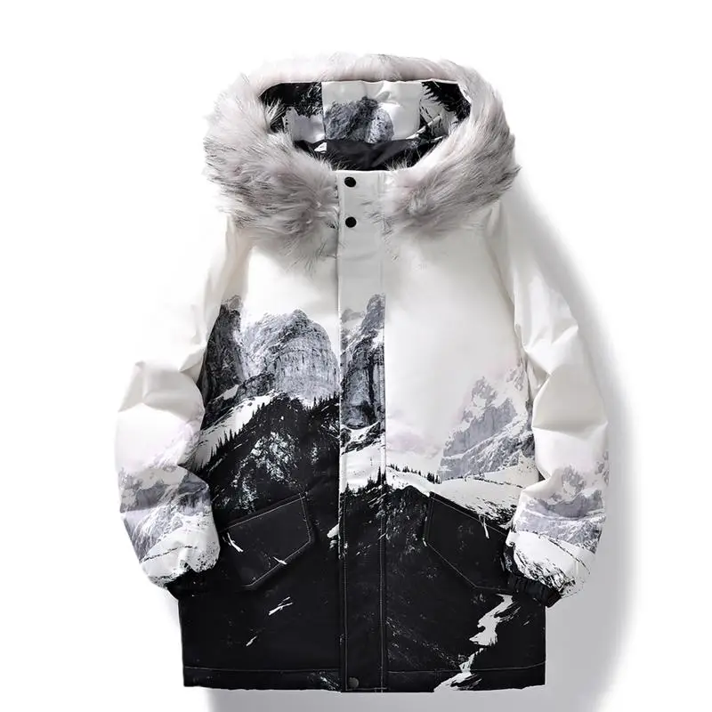 Oversized Men's 2023 Winter Warm Hooded Duck Down Jackets Outdoor Fur Collar Puffer Coat Streetwear Loose Snow Thick Down Parkas