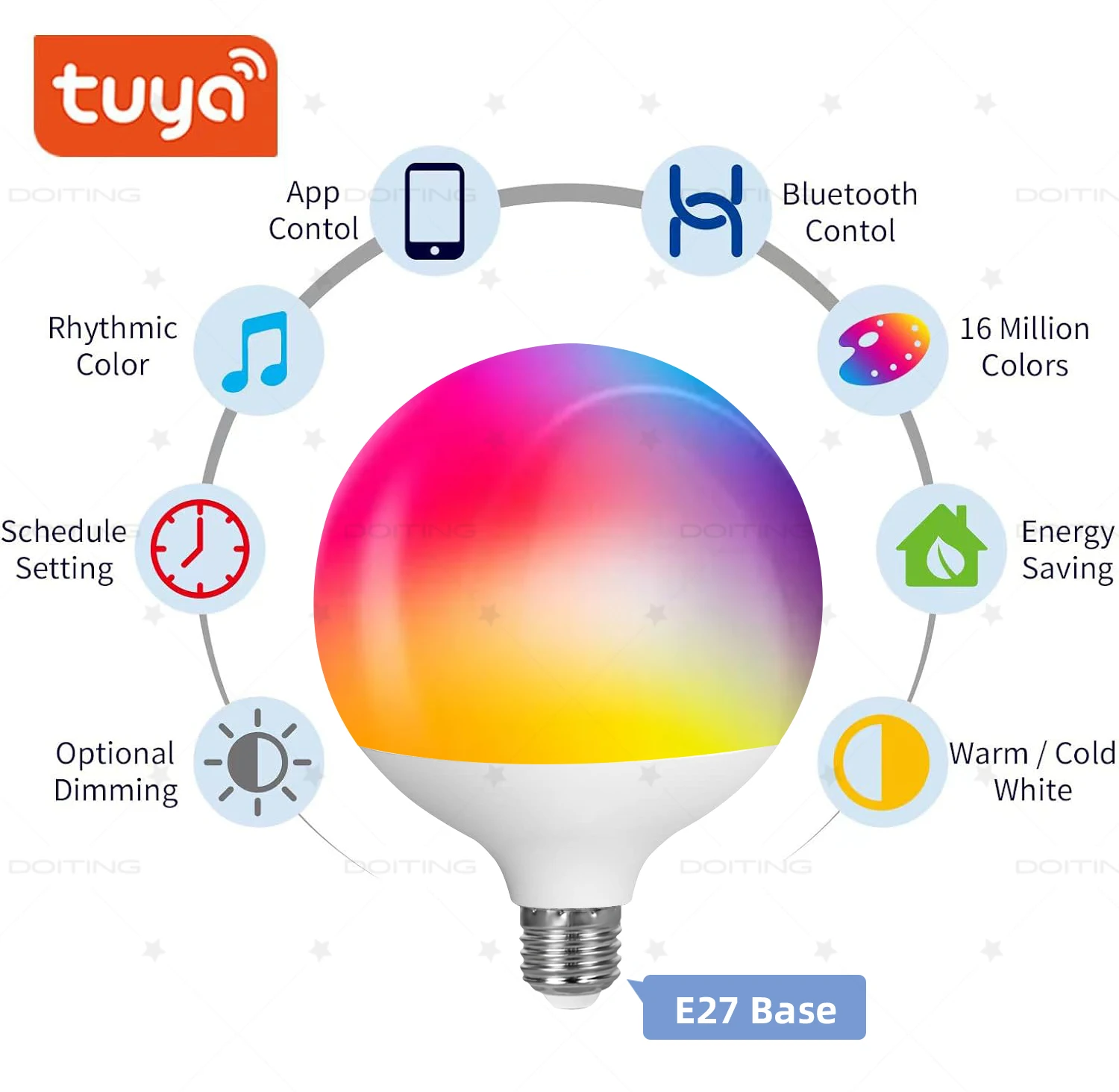 Tuya Bluetooth Smart Dragon Ball Bulb E27 Base 220V RGBCW Smart Life APP Light Color Changing Music Sync Group Control smart led light bulbs smart led lights