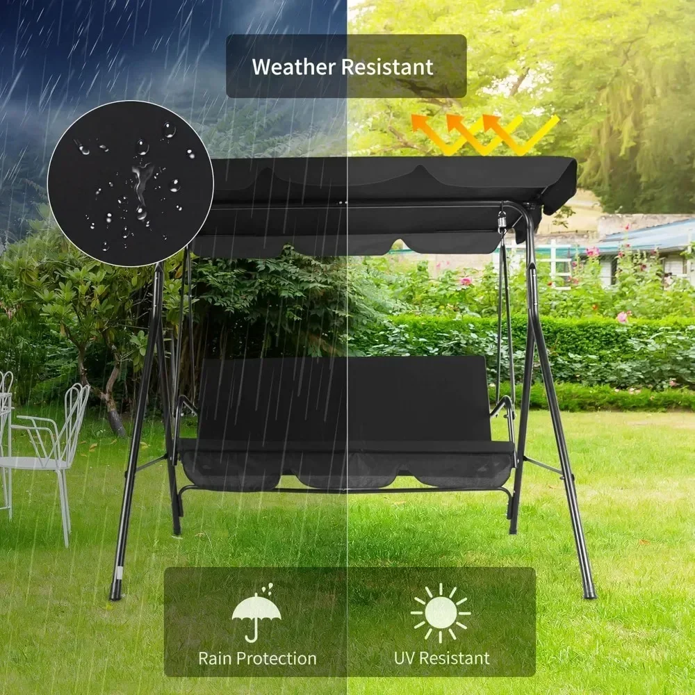 Swing Chair Outdoor Porch Swing with Adjustable Canopy and Durable Steel Frame for Patio Garden Poolside rattan swing chair