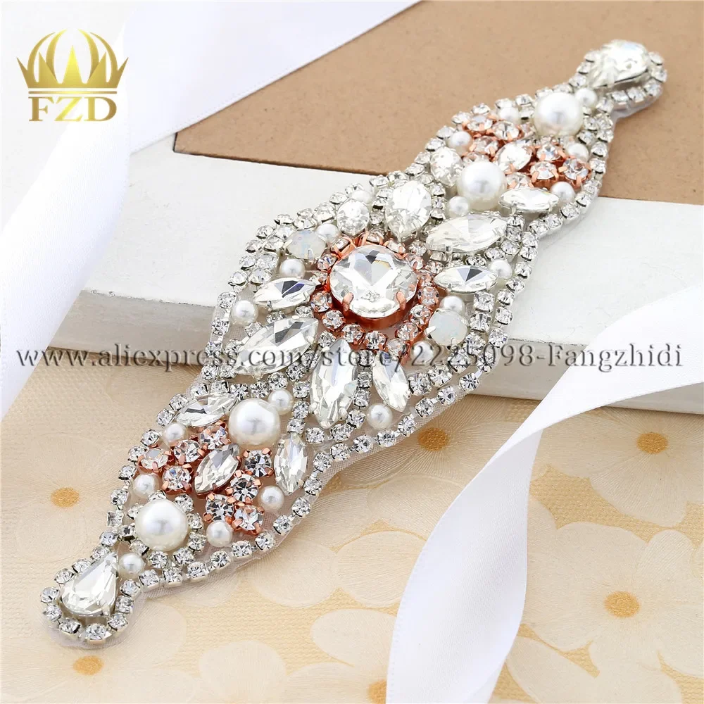 

(30 Pieces) Handmade Hot Fix Crystal Sew on Pearls Opal Bridal Sliver Rhinestone Applique for Wedding Sash and Belt Crystal