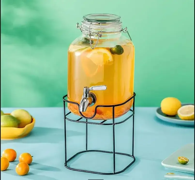 

3L Transparent Glass Juice Jar with Faucet Sealed Bubble Wine Jar Home Bar Restaurant Beverage Storage Birthday Party Juice Jar