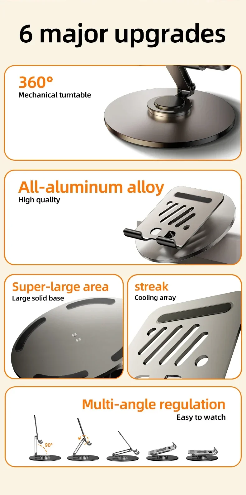 Soporte plegable para teléfono móvil y tableta 360, soporte ajustable de aleación de aluminio para escritorio, para iPho