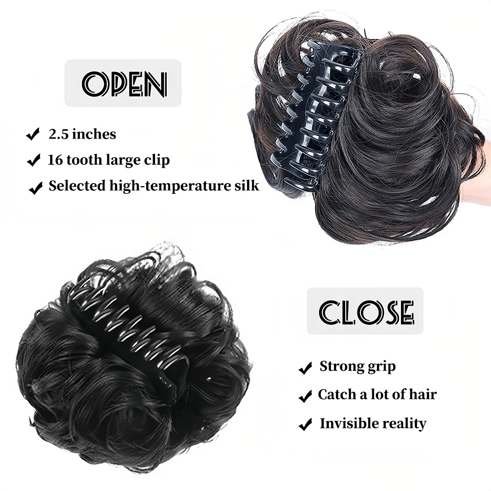 Hair Bun Extensions Hair Claw Clip Messy Curly Short Synthetic Hair Extension Chignon Donut Roller Bun Wig Claw Clip In Hairpiece for Women