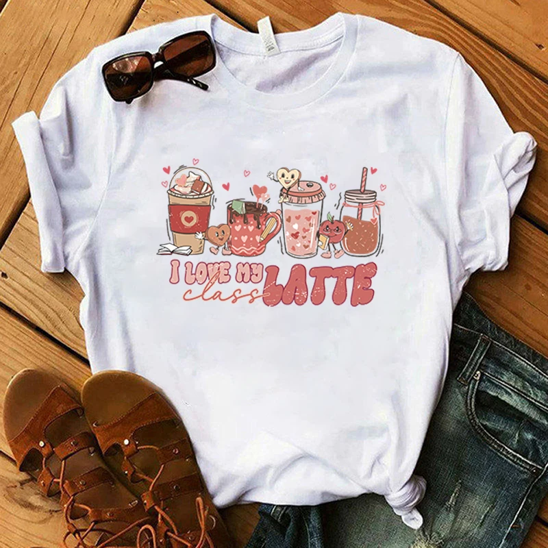 

I Love My Class Latte Letter Printed T Shirts Women Men Casual Short Sleeve Summer Tops