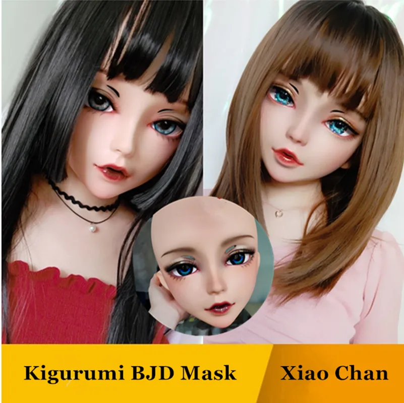 

(GL CHAN)Female Sweet Girl Resin Half Head Kigurumi Mask With BJD Eyes Wig Cosplay Japanese Lolita Mask Full Set Crossdress Doll
