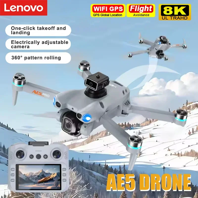Lenovo 2026 NEW AE5 Drone 4K Professional 8K HD Camera Remote Control with Screen WIFI UAV Brushless Foldable Quadcopter Toy