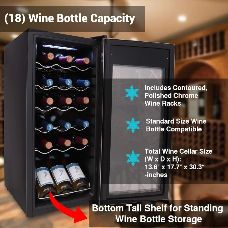 PKCWC18 Cooler, 18 Bottle, Stainless Steel -13.6"D x 17.7"W x 30.3"H 5