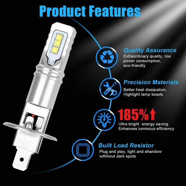 H1 6000K Super Bright White 6000LM CSP LED Headlight Bulb Kit High Low Beam  DRL