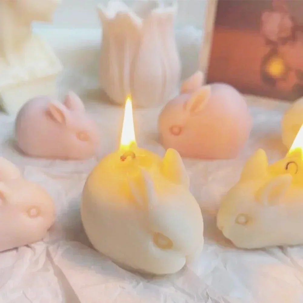 Silicone 3D Rabbit Soap Mold DIY Candle Mould Cute Cake Pudding Chocolate Dessert Baking Accessories Candle Making Supplies