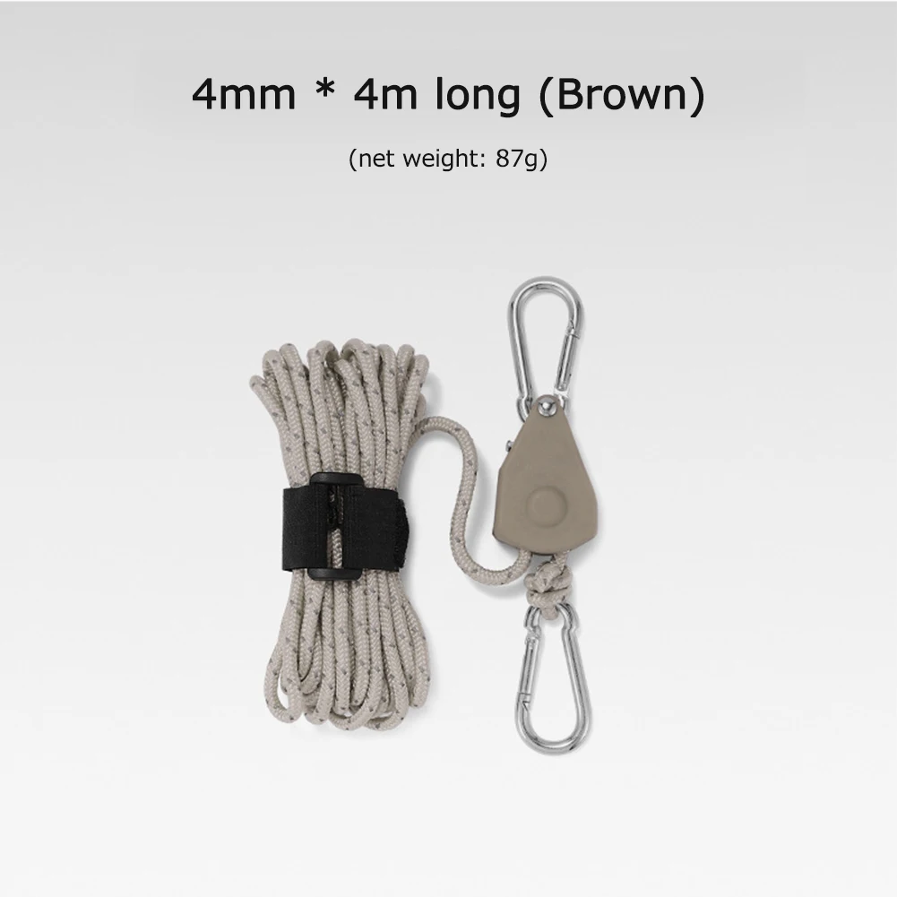 4mm 4m Rope Stopper Tightener with Carabiner Nylon Tent Wind Rope Fixed Buckle Adjustable Awning Wind Rope Tensioner for Camping