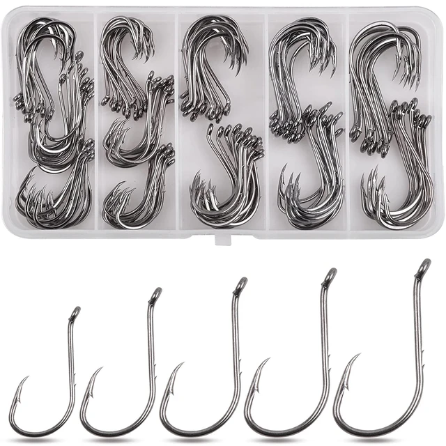 100Pcs Octopus Fishing Hooks set Stainless Steel Fish Hooks Saltwater Jig  live bait Offset circle offset hooks kit 1/0-5/0 - AliExpress