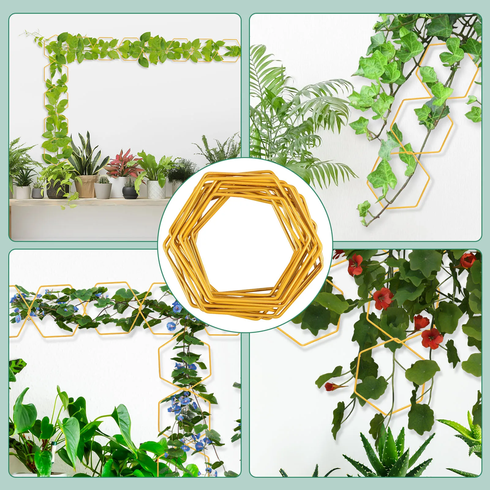 18Pcs Climbing Chain Trellis Metal Hexagonal Wall Hanging Trellis with Hook Rustproof Plant Vine Support Kit Garden Wall Trellis