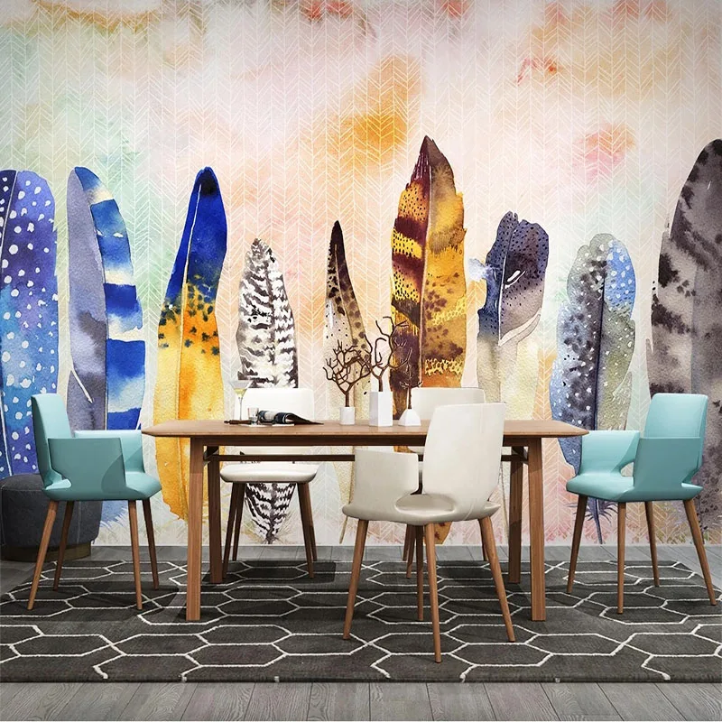 

Custom Nordic Hand Painted Watercolor Feather Modern Minimalist TV Background Wall Mural Wallpaper Papel De Parede Home Décor 3D