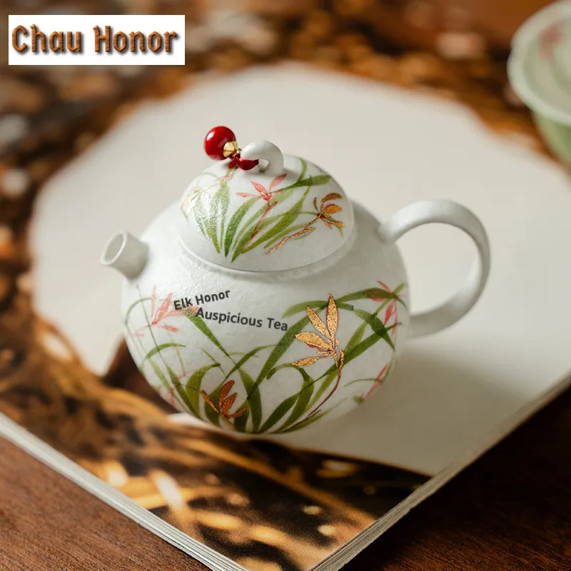 145ml Hand-painted Orchid Flowers Teapot Creative Tea Infuser Pot Tea Brewing Kettle with Ball Hole Tea Services Supplies Gift