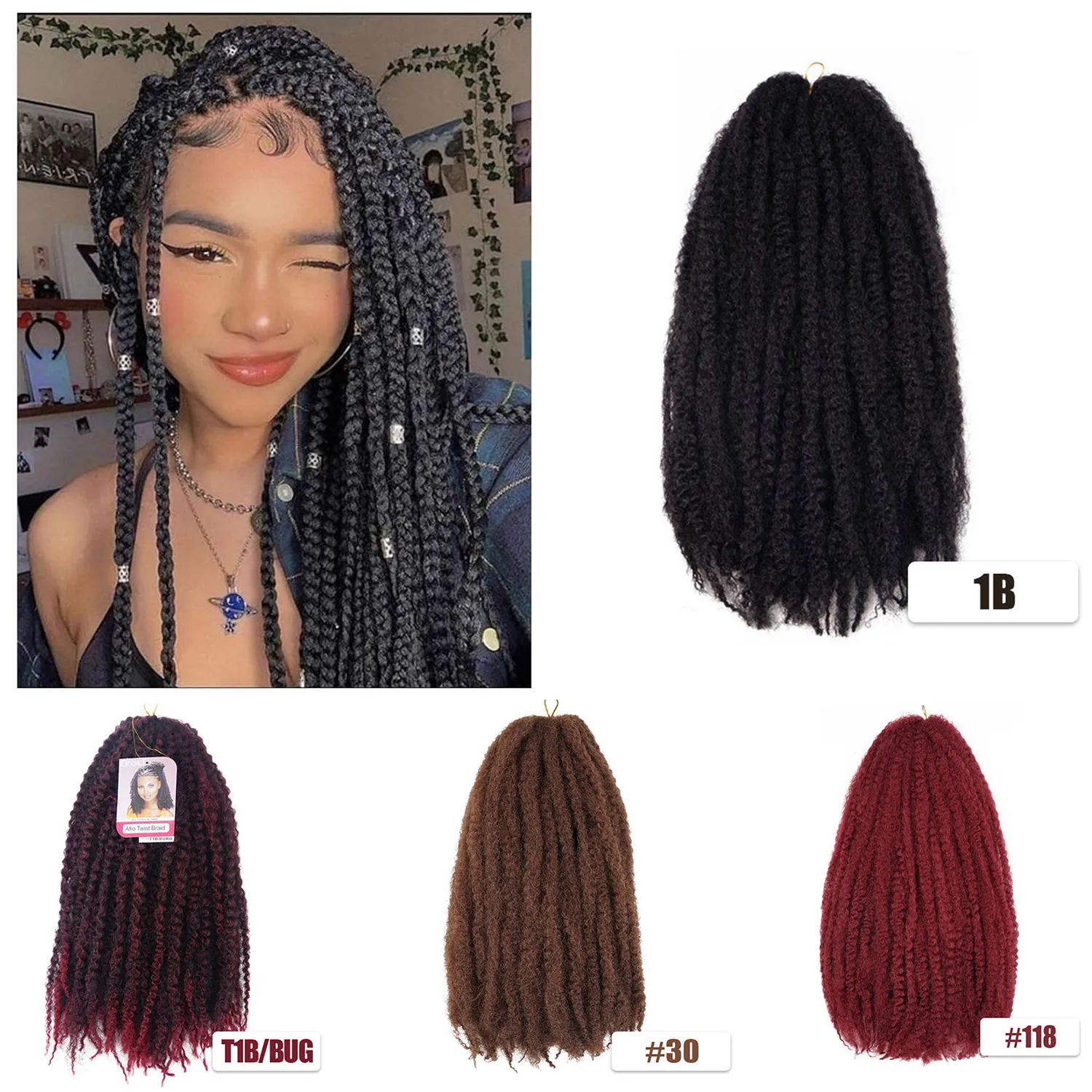 

Marley Hair 18 Inch Marley Twist Hair Afro Twist Marley Braiding Hair for Faux Locs Crochet Hair Synthetic Hair Extensions