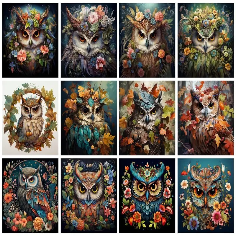 

CHENISTORY Рисование по номерам, цветок, Сова, рисование на холсте, ручная роспись, искусство, подарок, DIY картины по номерам, наборы, домашний декор