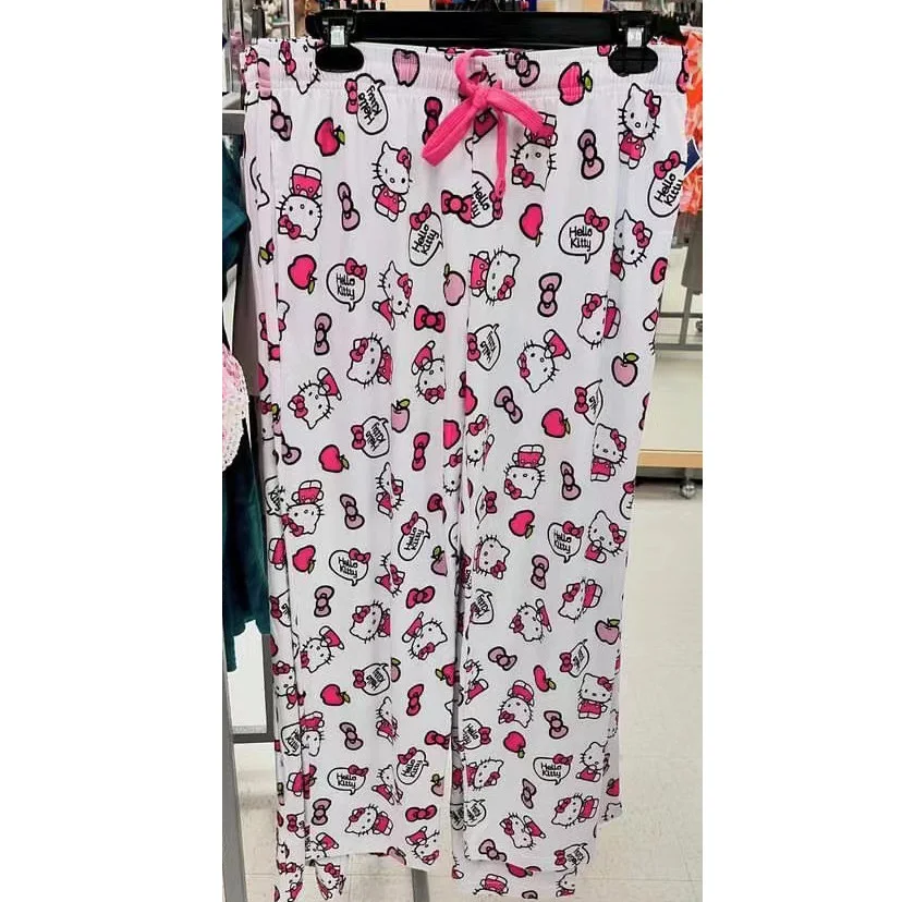 Cartoon Hello Kitty Sleeper Pants For Women Loose Thin Pink Casual Home Pants Outerwear Walking For Girls