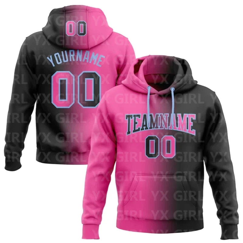 Custom Black Pink-Light Blue Gradient Fashion Sports Pullover Sweatshirt Hoodie 3D Printed Sports Pullover Sweatshirt Hoodie