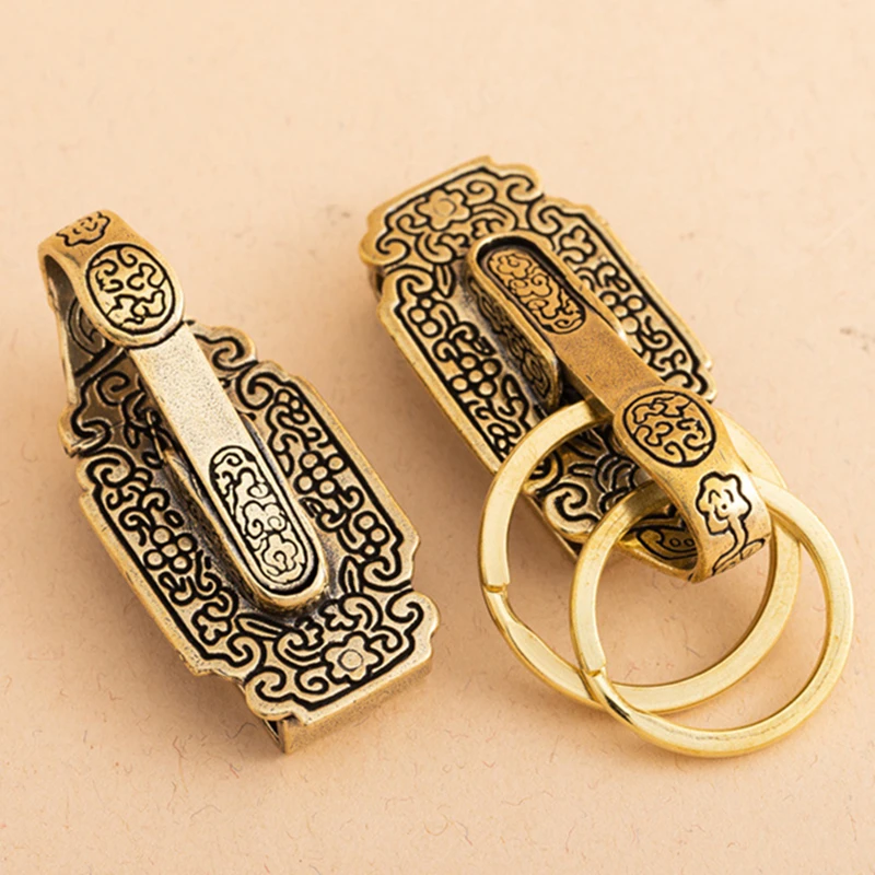 

Brass Handicraft Key Buckle Waist Simplicity Trinket Engraved Sanskrit Pendant Bag Keyring Car Keychain Gift Small Decoration