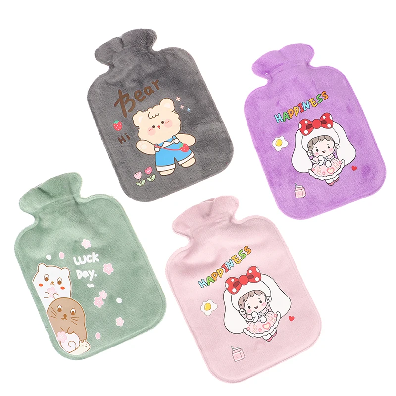 Cartoon Plush Rabbit Bear Cat Hot Water Bottle Water Filling Velvet Portable Student Hand Warmer Cute Warm Bag