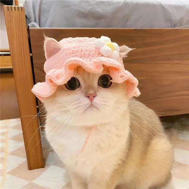 Cat Hat  Hand-made Elastic Woven Cap Pet Hat Puppy Kitten Headwear Knitted Hat Party Photo Shoot Props Decoration Cat Accessorie 3