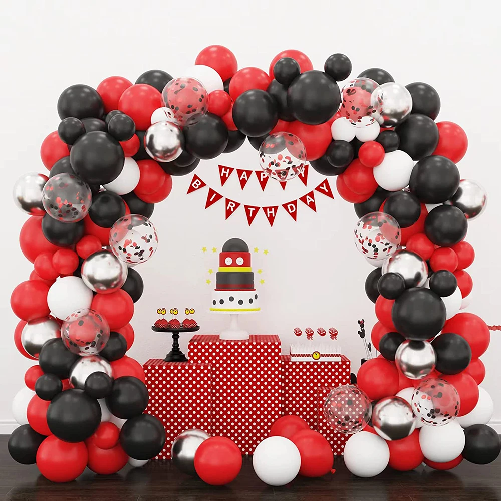 117PcsRedBalloonGarlandArchKitMetallicSilverWhiteBlackConfettiBalloonsforWedding