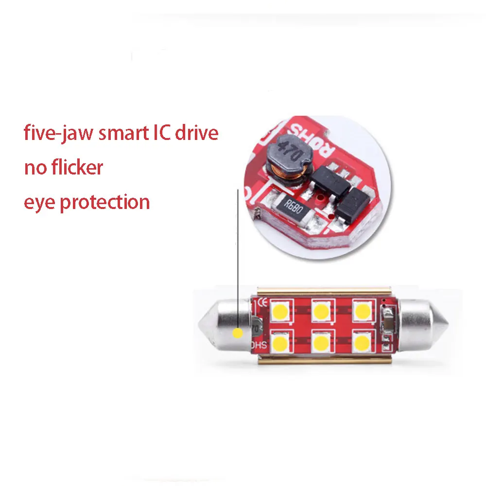 Car Interior Light Bulbs 41mm 12V SMD-1W 6LED Auto RV Interior Dome Lamp Reading Bulbs Universal 2pcs