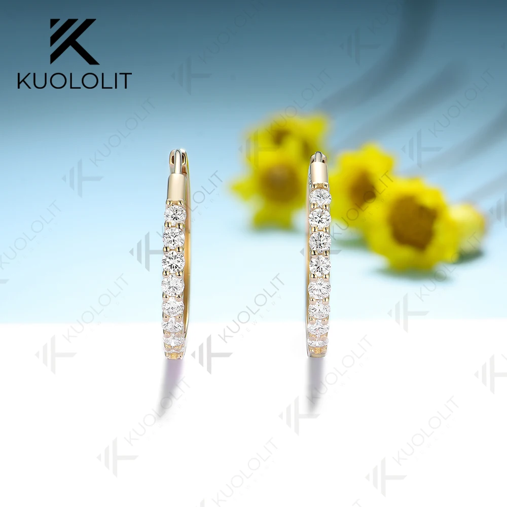 Kuololit 0.54CTW Lab Grown Diamond Hoop Earrings for Women Solid 18K 14K 10K 585 Yellow Gold Earrings for Engagement Wedding 4