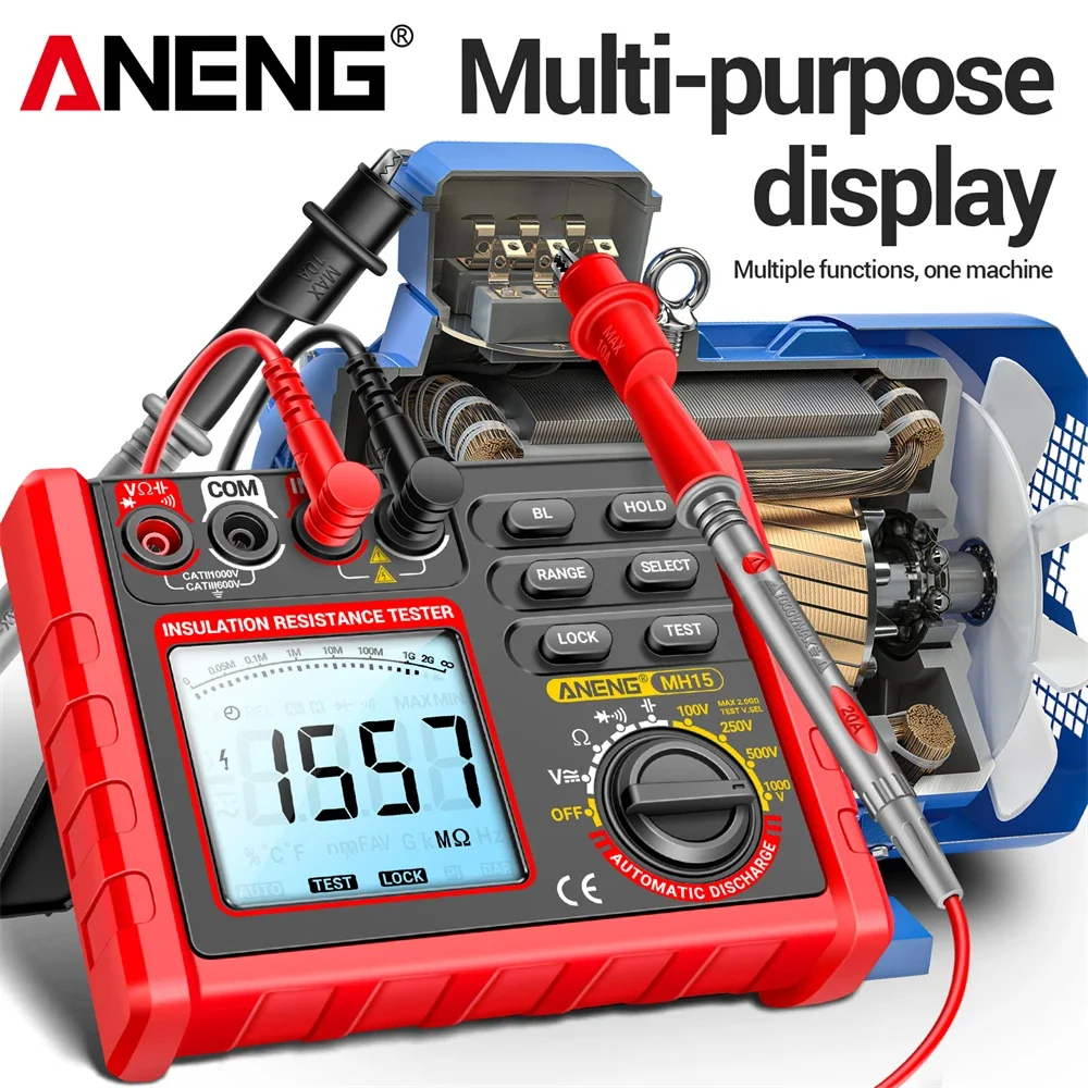 ANENG MH15 Insulation Resistance Multifunctional Digital Meter Automatic discharge AC/DC Voltage LCD Megohmmeter Tester Tools Resistance Tester