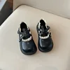 Fashion Princess Shoes for Girls Children Cross Strap PU Leather Flats Baby Girls Lace Lotus Edge Trendy Mary Jane Dress Shoes 5