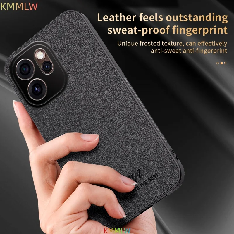 Lychee Pattern Leather Business Retro Case - Skin-Friendly Magnetic Charging Matte Shockproof Bumper Cover