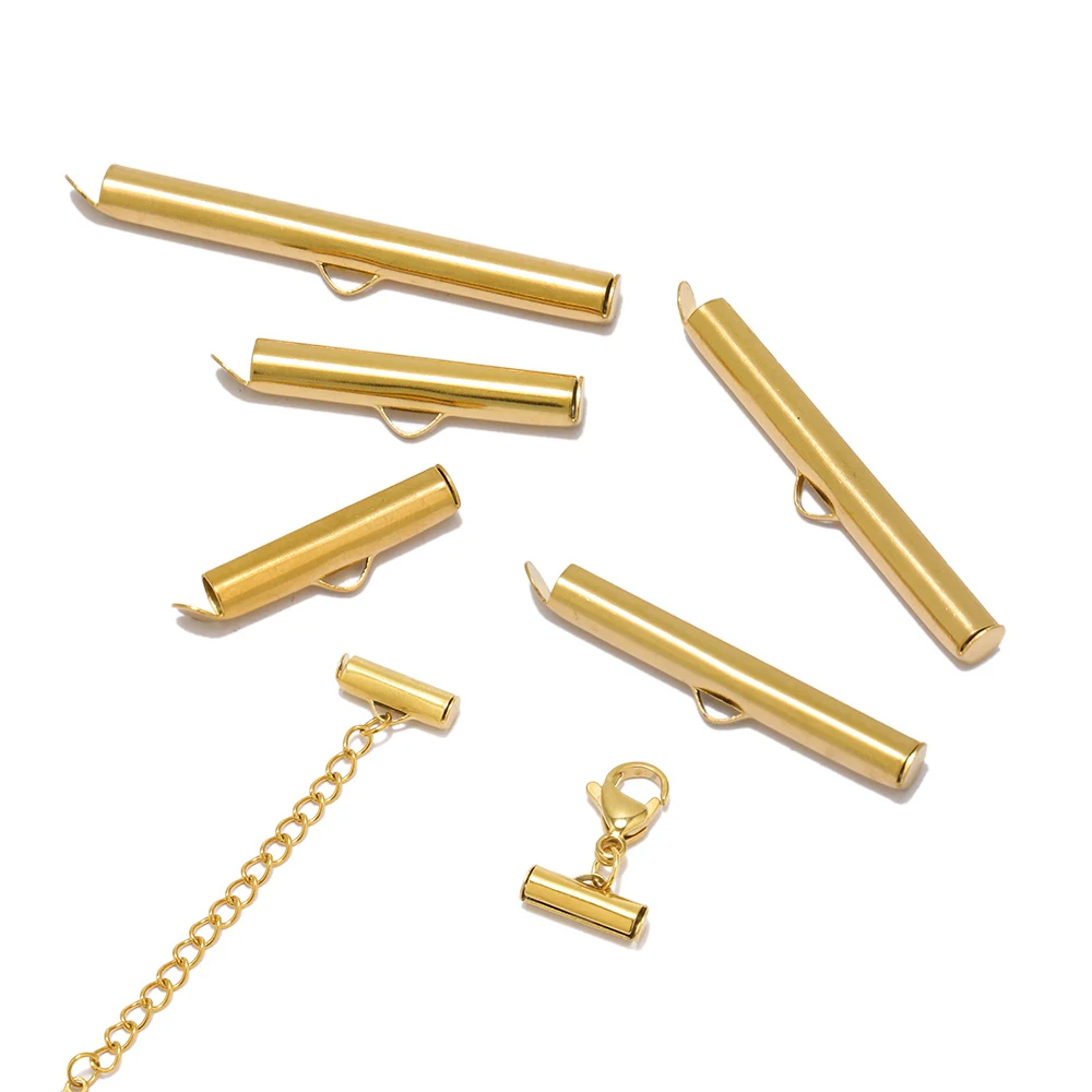 20 Stück, kein Verblassen, Schnallen, Rohre, Verbinder, Edelstahl, Gold, Crimp-Endkappen, Schieberverschluss für DIY-Armband, Schmuck, Halskette – Detail 3