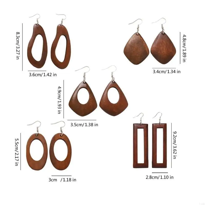 Geometric Wooden Earrings Available in Multiple Shapes and Sizes