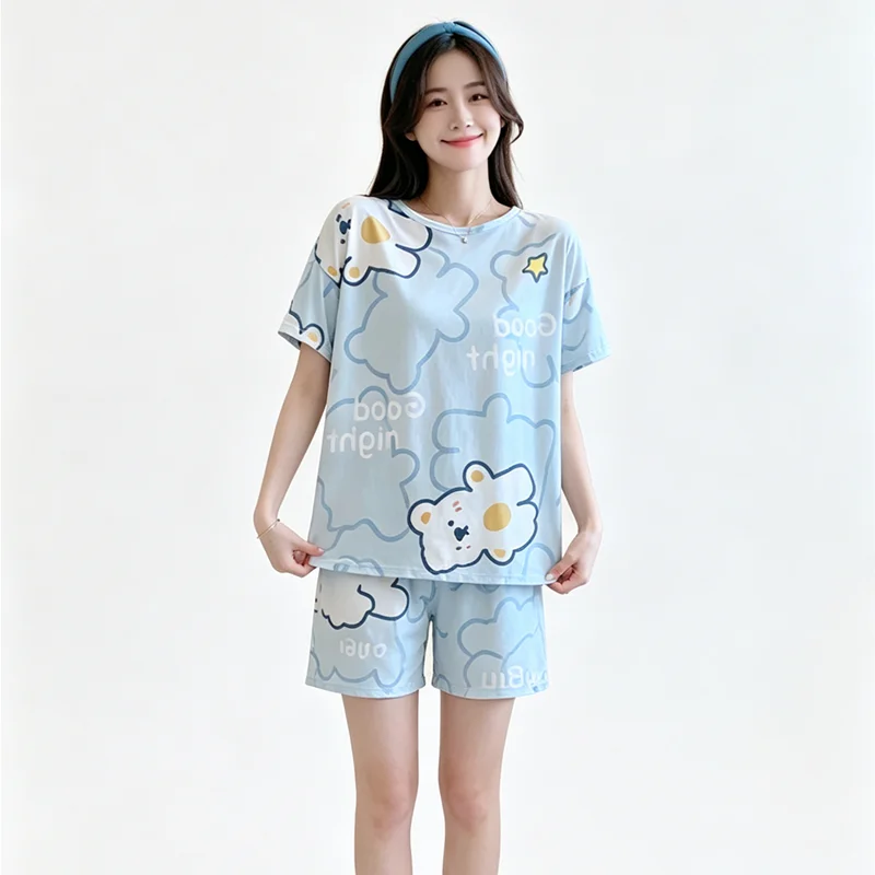 Summer Nightwear Kawaii Girls Young Womens Cartoon Shorts Pajama Sets Pyjamas Femme Sleepwear Loungewear Pijama Mujer Homewear - 2