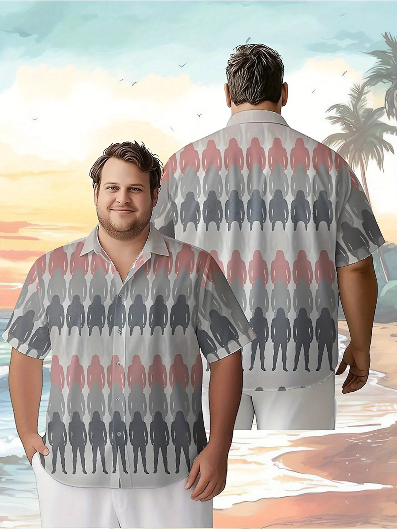 Men's Plus Size Hawaiian Shirts Simple Line Figures Pattern,Unisex Baggy Aloha Shirts,summer Alternative Clothing